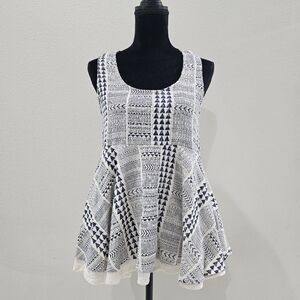 RD + KOKO Anthropologie 100% Cotton Blue Ivory Drop Peplum Waist Tank